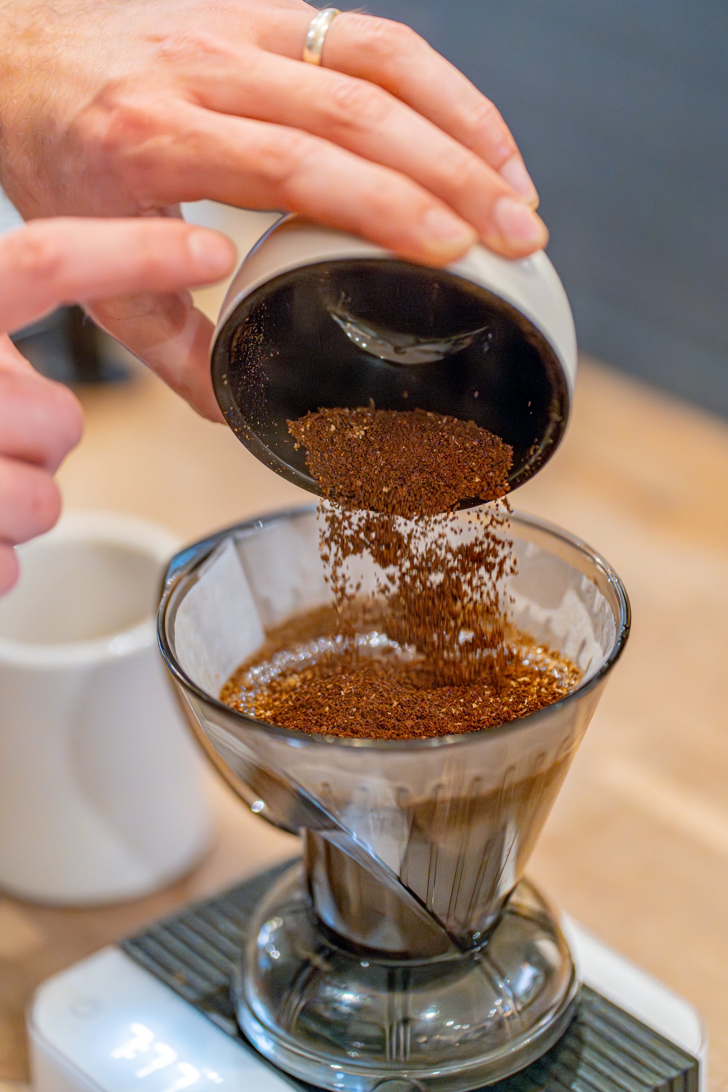 Brewing speciality coffee beans with a clever dripper in Bond Street Coffee, Brighton UK