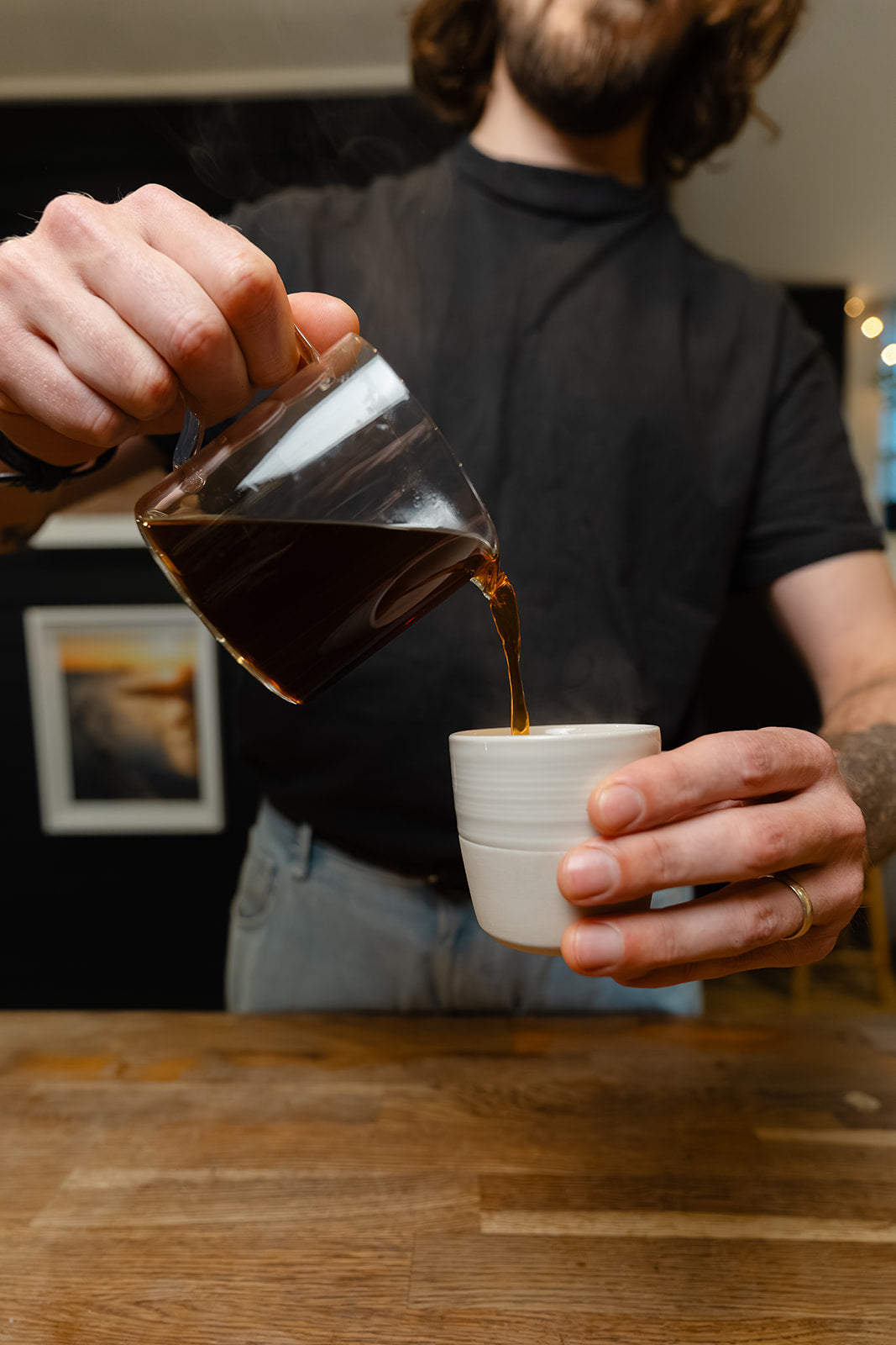 Pouring coffee in Bond Street Coffee, Brighton UK, Speciality Coffee Shop