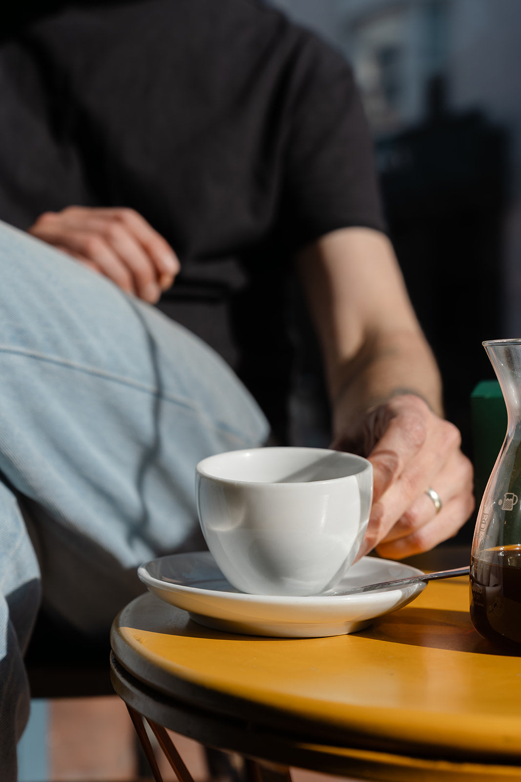 Drinking coffee in Bond Street Coffee, Speciality Coffee Shop, Brighton UK